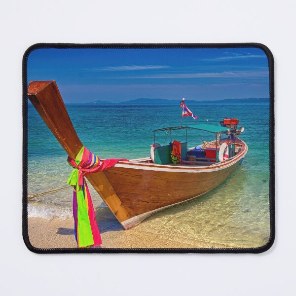Item preview, Long tail boat with power boat in the background on Koh Naka island, Phuket, Thailand designed and sold by Kevin Hellon.