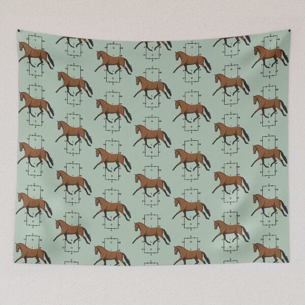 Item preview, Trotting Bay Warmblood with Dressage Arena in Background designed and sold by DappledMoon.