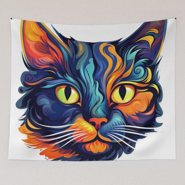 Item preview, Bicolor Cat - Psychedelic Fantasy Feline designed and sold by Fantasy Masterpiece.