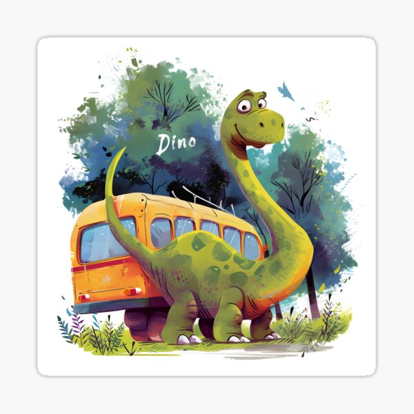 Vista previa del artículo con la obra «Alegre aventura en el autobús escolar de dinosaurios"», diseñado y vendido por inkArtistryfine.