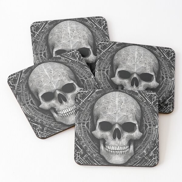 Item preview, Cybernetic Circuitry Skull Art designed and sold by inkArtistryfine.