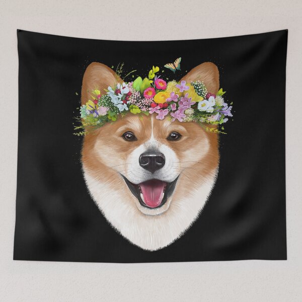 Item preview, Korgi with flowers on black designed and sold by Valeriya Korenkova Kodamorkovkart.