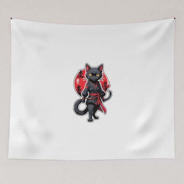 Item preview, Cute Black cat assassin samurai Japan designed and sold by KorArtStudio.