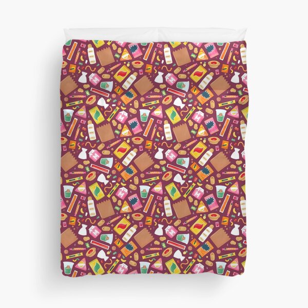 Old School Tuck Shop Snacks | Maroon Duvet Cover