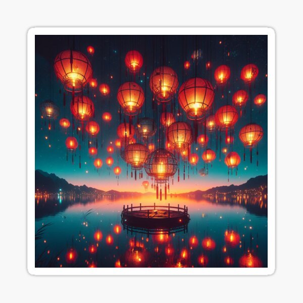 Wish Lanterns for Love - www.fineaiart.art Sticker