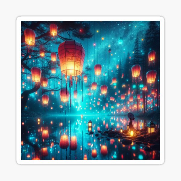 Wish Lanterns for Love - www.fineaiart.art Sticker