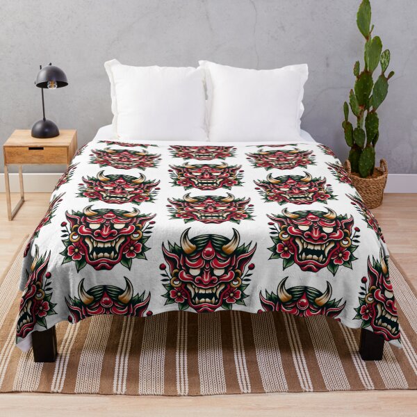 Artikelvorschau, Japanische Hannya-Maske und Blumen-Flash-Tattoo-Kunstdesign entworfen und verkauft von BrianSaysDesign.