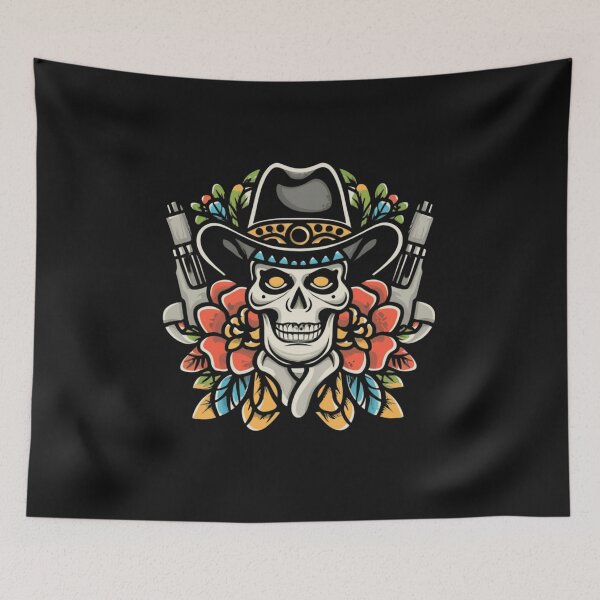 Item preview, American Traditional Cowboy Skull Tattoo designed and sold by Goku Creations.