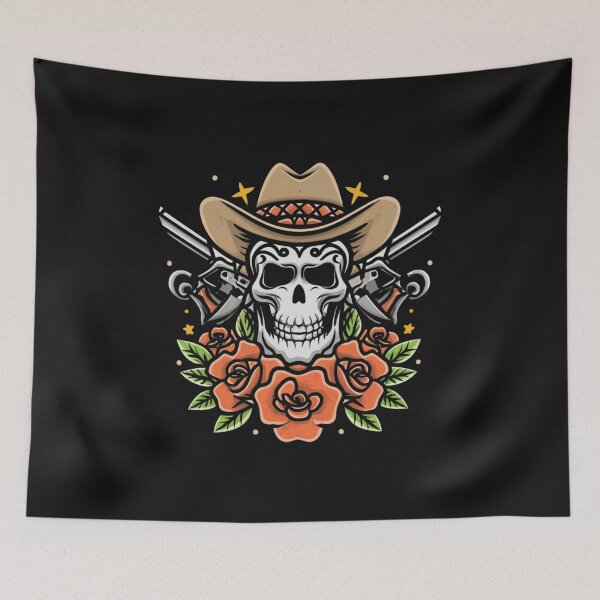 Item preview, American Traditional Cowboy Skull Tattoo designed and sold by Goku Creations.
