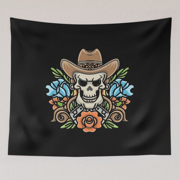 Item preview, American Traditional Cowboy Skull Tattoo designed and sold by Goku Creations.