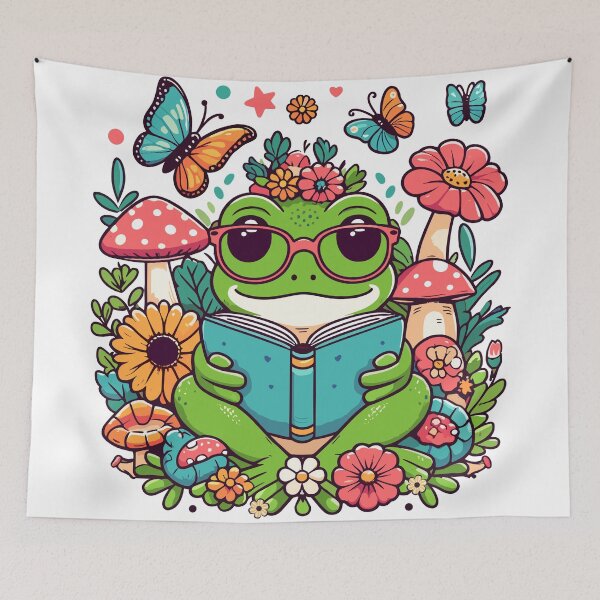 Item preview, Frog Book - Cute Frog Mushroom Reading designed and sold by JessArty ⭐⭐⭐⭐⭐.