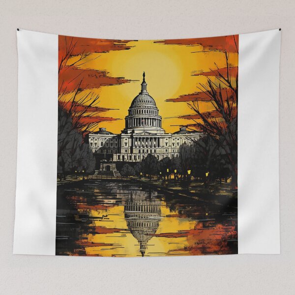 Item preview, Washington city landscape poster colorful travel vintage graphic designed and sold by wonderfulpark.