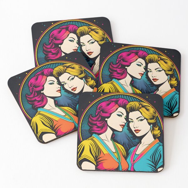 Item preview, Cosmic Retro Pin-Up Duo - Vintage Lesbian Couple designed and sold by whimsiqueer.