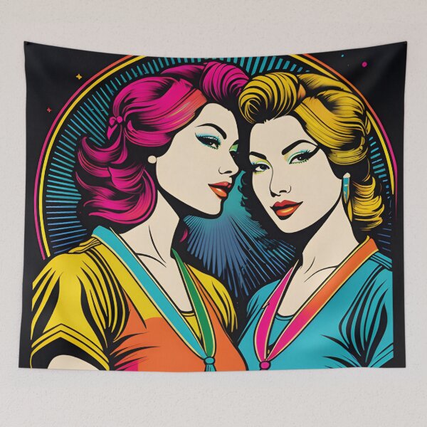 Item preview, Cosmic Retro Pin-Up Duo - Vintage Lesbian Couple designed and sold by whimsiqueer.