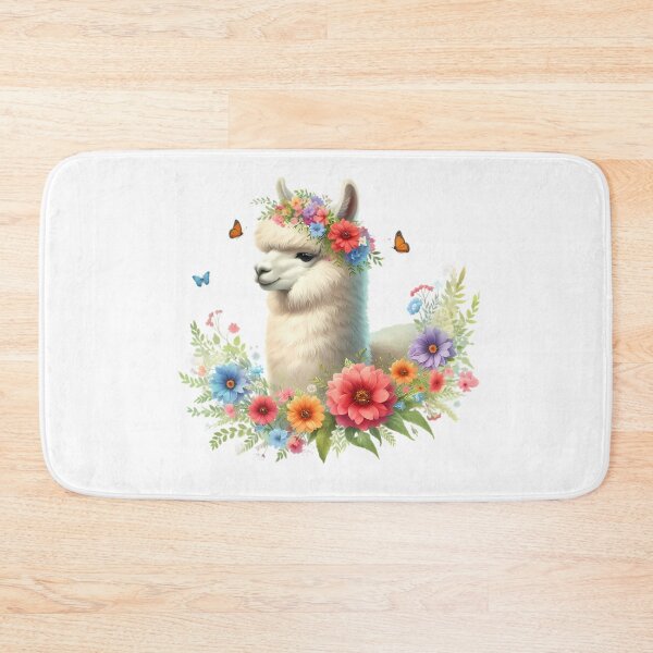 Item preview, A cute alpaca with beautiful colorful flowers designed and sold by CreativeSparkzz.