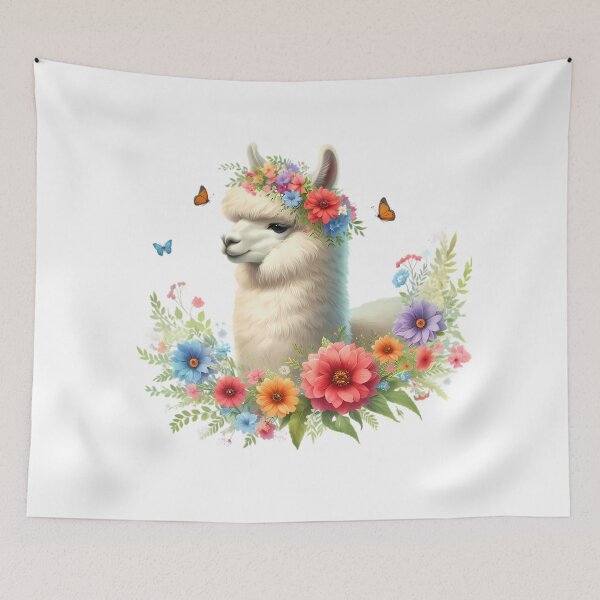 Item preview, A cute alpaca with beautiful colorful flowers designed and sold by CreativeSparkzz.