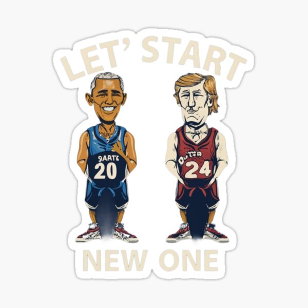 Item preview, Happy New Year with Two cartoon ex Presidents playing basketball  designed and sold by BlueGoldArt.
