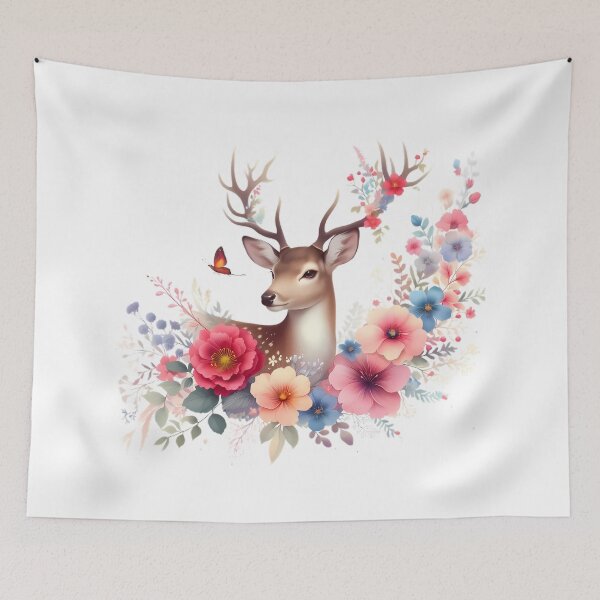 Item preview, A beautiful deer with beautiful colorful flowers designed and sold by CreativeSparkzz.