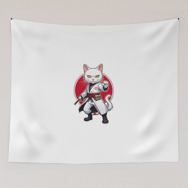 Item preview, Cute White cat assassin Japan designed and sold by KorArtStudio.