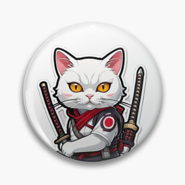 Item preview, Cute White cat assassin samurai Japan designed and sold by KorArtStudio.