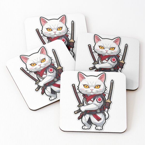 Item preview, Cute White cat assassin samurai Japan designed and sold by KorArtStudio.