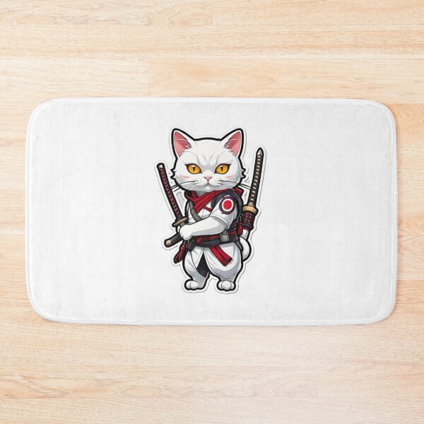 Item preview, Cute White cat assassin samurai Japan designed and sold by KorArtStudio.