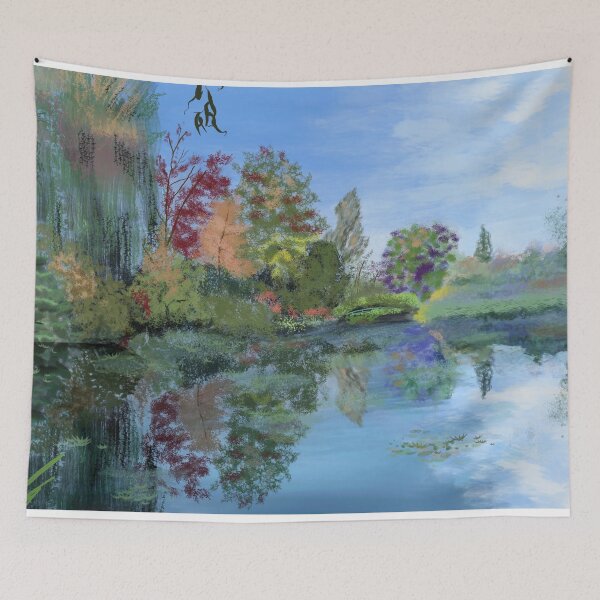 Item preview, Monet's lily pond lake in autumn designed and sold by mazarte.