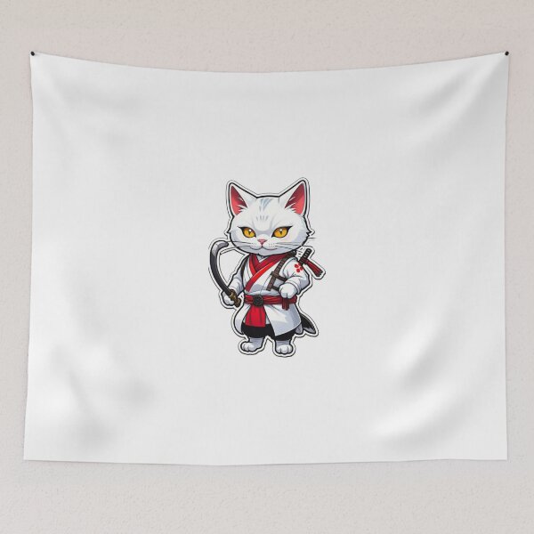 Item preview, Cute White cat assassin Japan culture designed and sold by KorArtStudio.