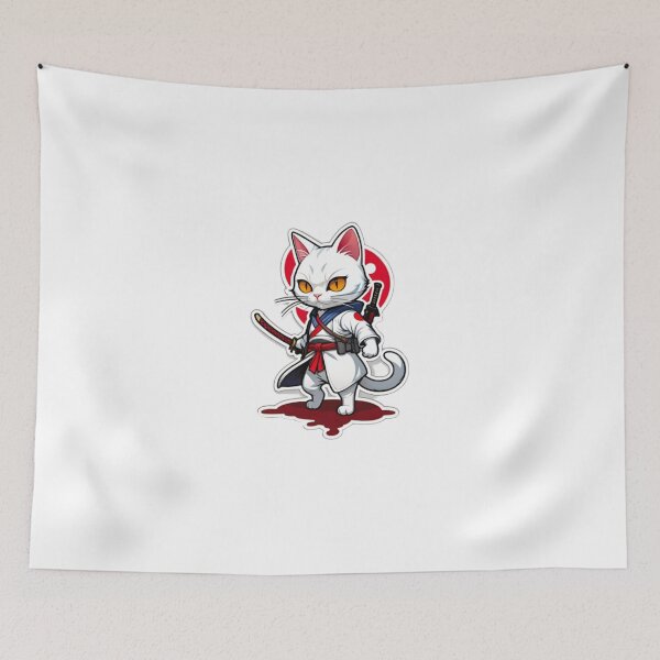 Item preview, Cute White cat assassin samurai Japan culture designed and sold by KorArtStudio.