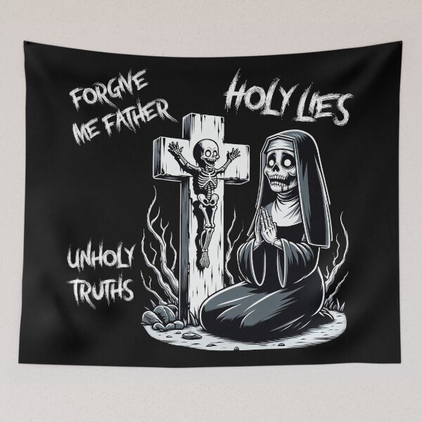 Item preview, Forgive me Father, Holy Lies, Unholy Truths, Undead Nun, Black and White designed and sold by shypixels.