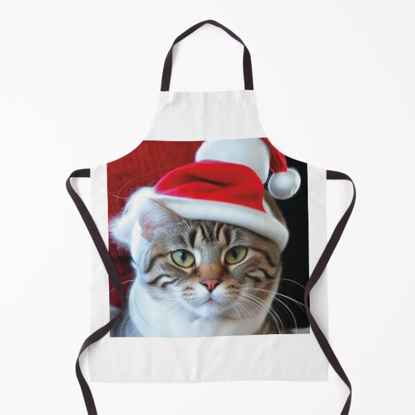 Item preview, Christmas Cat on white background. Studio portrait of a ginger cat wearing Santa Claus xmas red cap looks up. Merry Christmas. Greeting card. Happy New Year 2024. Cat with Santa hat. Copy space designed and sold by paolboa.