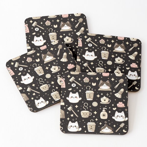Item preview, Cute Cat and Coffee Delight: Whimsical Feline Friends in a Cozy Pattern designed and sold by ProjectNoah.
