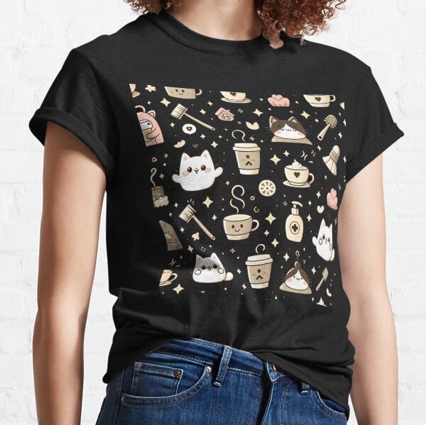 Item preview, Cute Cat and Coffee Delight: Whimsical Feline Friends in a Cozy Pattern designed and sold by ProjectNoah.
