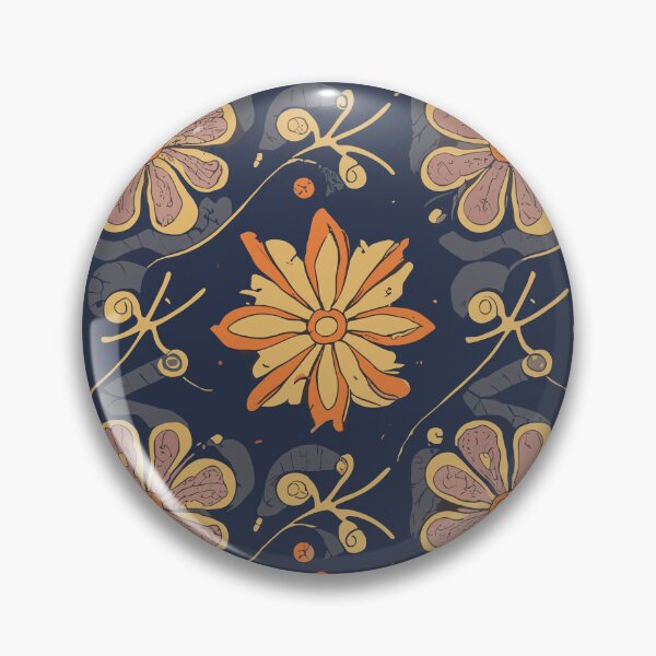 Item preview, Folk Art Botanical Flowers in Blue and Gold designed and sold by LittleGoblinPrs.