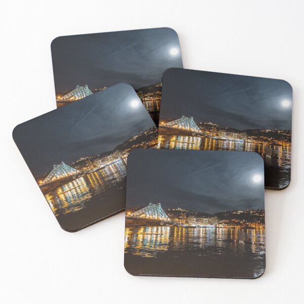 Item preview, Edition Schwarz - Full moon over the Blue Wonder on the Elbe in Dresden during some high water designed and sold by Dietmar Fromme.