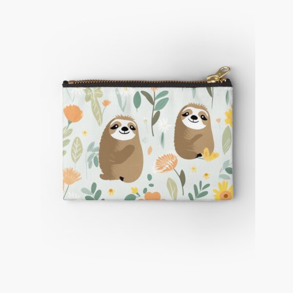 Item preview, Cute Brown Sloths Pattern on Orange and Yellow Floral Leafy Background designed and sold by sweet1342.