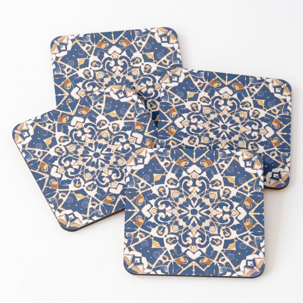 Item preview, Morrocan Tile Pattern in Blue and Gold designed and sold by LittleGoblinPrs.