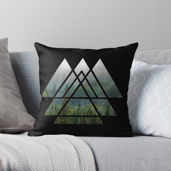 Sacred Geometry Triangles - Misty Forest Throw Pillow