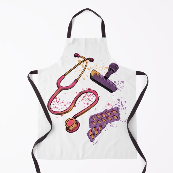 Item preview, Stethoscope, rubber stamp and pills, medical symbols for doctors and healthcare workers, vibrant watercolor designed and sold by Drawmecute.
