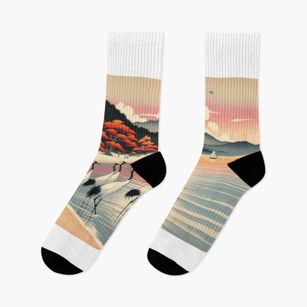 Item preview, Cranes at Dawn - Traditional Japanese Ukiyo-e Art Print designed and sold by EtherealEchoes.