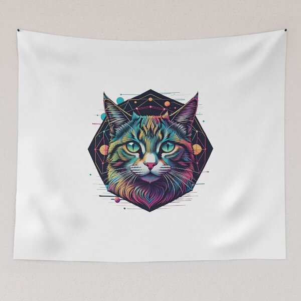 Item preview, Celestial Cat with Planets Cyberpunk Art designed and sold by Qlutique.