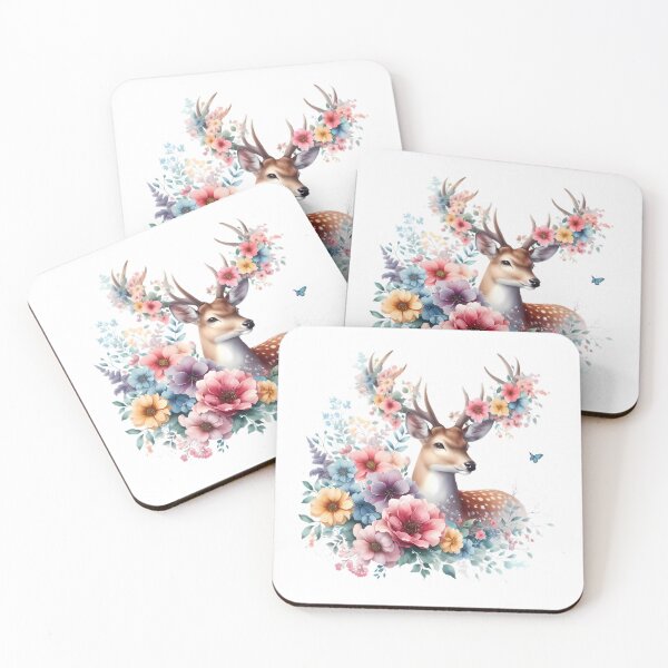 Item preview, A beautiful deer with beautiful colorful flowers designed and sold by CreativeSparkzz.