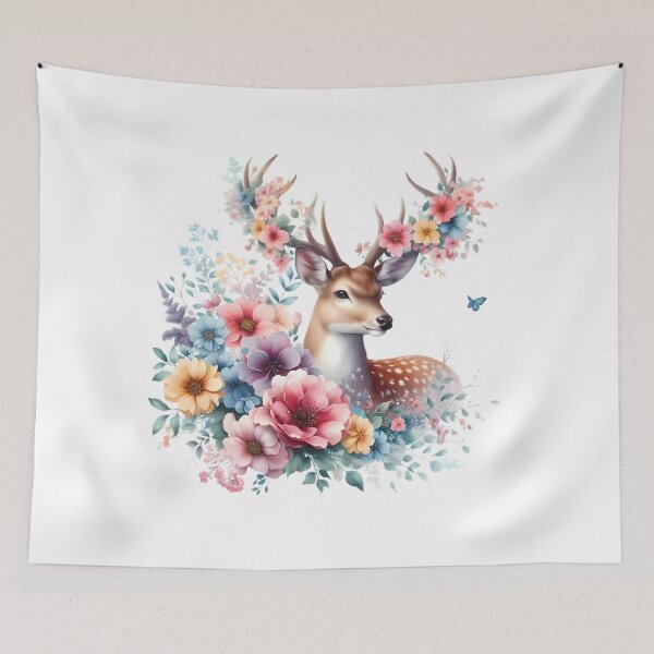 Item preview, A beautiful deer with beautiful colorful flowers designed and sold by CreativeSparkzz.