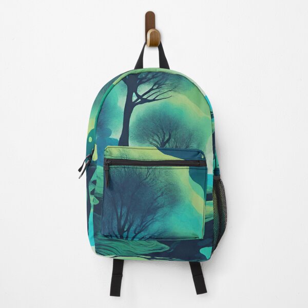 Item preview, Psychedelic seaside landscape, trees, a lunar atmosphere, aqua blue, green, navy blue colors designed and sold by janjacbu.