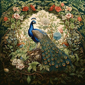 Artwork thumbnail, Peacock in a Victorian Botanical Garden by AntiqueImages