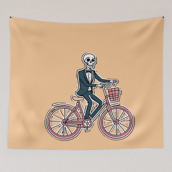 Item preview, skeleton on a bicycle cartoon designed and sold by WATERDUST.