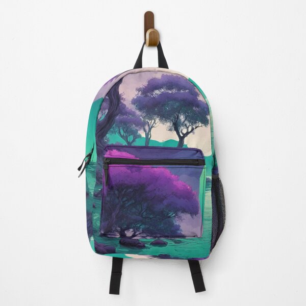 Item preview, Psychedelic seaside landscape, trees, lunar atmosphere, blue green purple designed and sold by janjacbu.