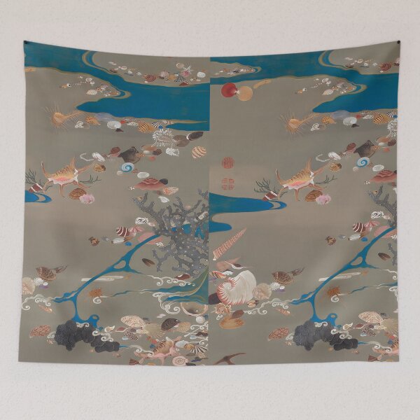 Item preview, Whispers of the Sea Ito Jakuchu Shell Painting for Wall Art (Professionally Enhanced version) designed and sold by EmeraldeaArt.