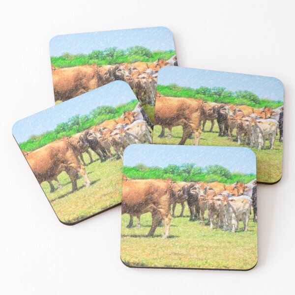 Item preview, digital color pencil of a herd of cute Brahma cows designed and sold by noblephoto.