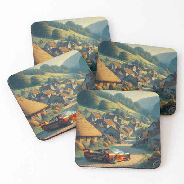 Item preview, Mountain Village Retro supercar landscape designed and sold by VistaVelocity.
